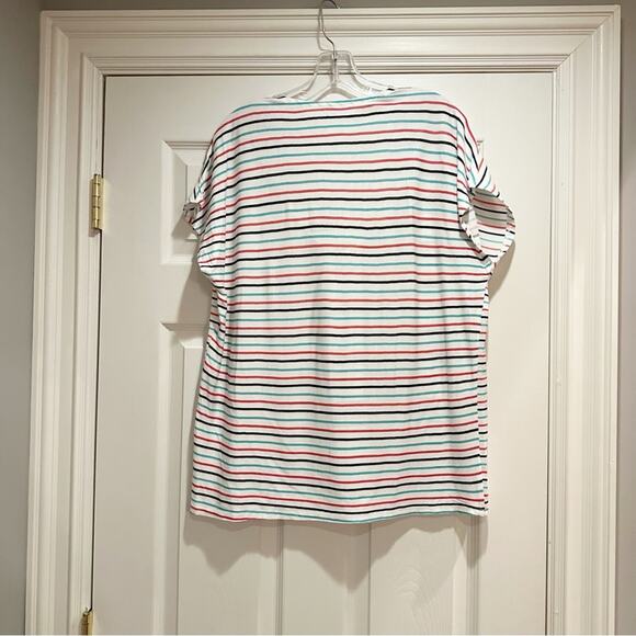 LOFT Top Striped V Neck Tee Medium Shirt Oversized 100% Rayon Short Sleeve NWT - Picture 5 of 14